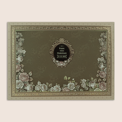 Brown Embossed Floral Padded Marriage Invitation - KSH18930