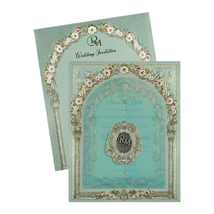 Blue Floral Arch Wedding Card-KSI64130