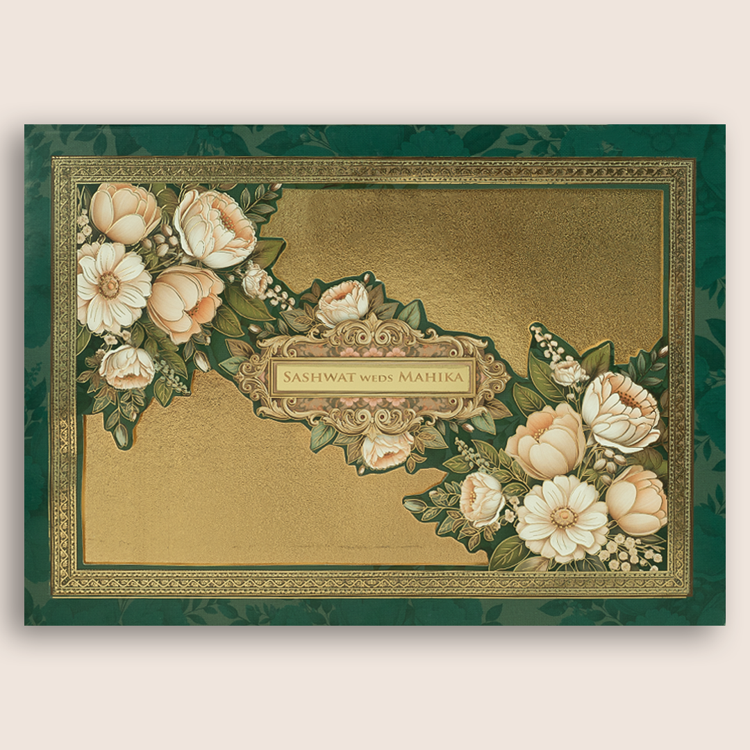 Green Floral Laser Cut Padded Invitation Card - KRE29050