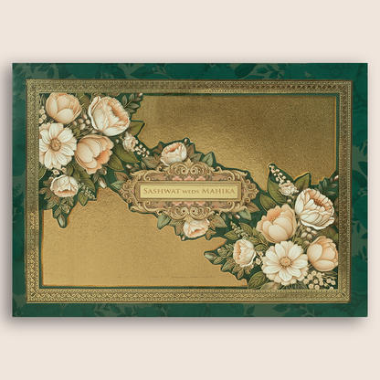 Green Floral Laser Cut Padded Invitation Card - KRE29050