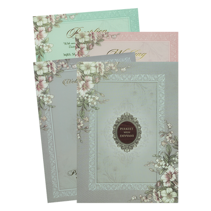 Check out Grey Floral Border Padded Wedding Card at best price.✅WhatsApp Support ✅Express Delivery.|King of cards.