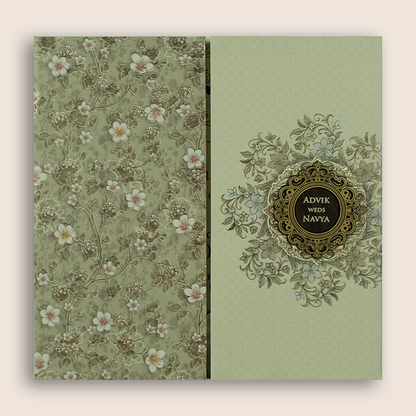 Pale Green Floral Padded Door Style Wedding Invitation - KSH18690