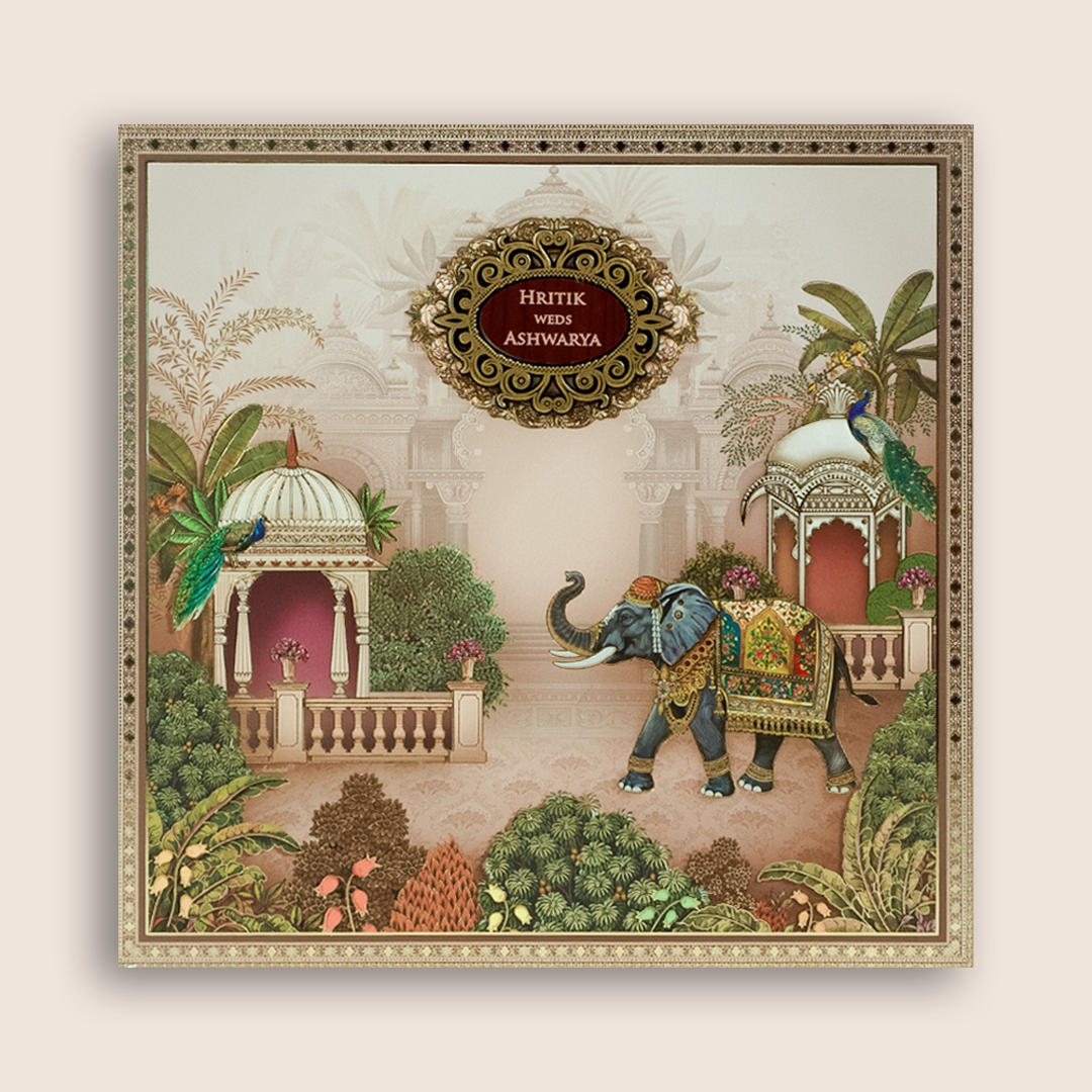 Beige Elephant Padded Marriage Card - KSH18630