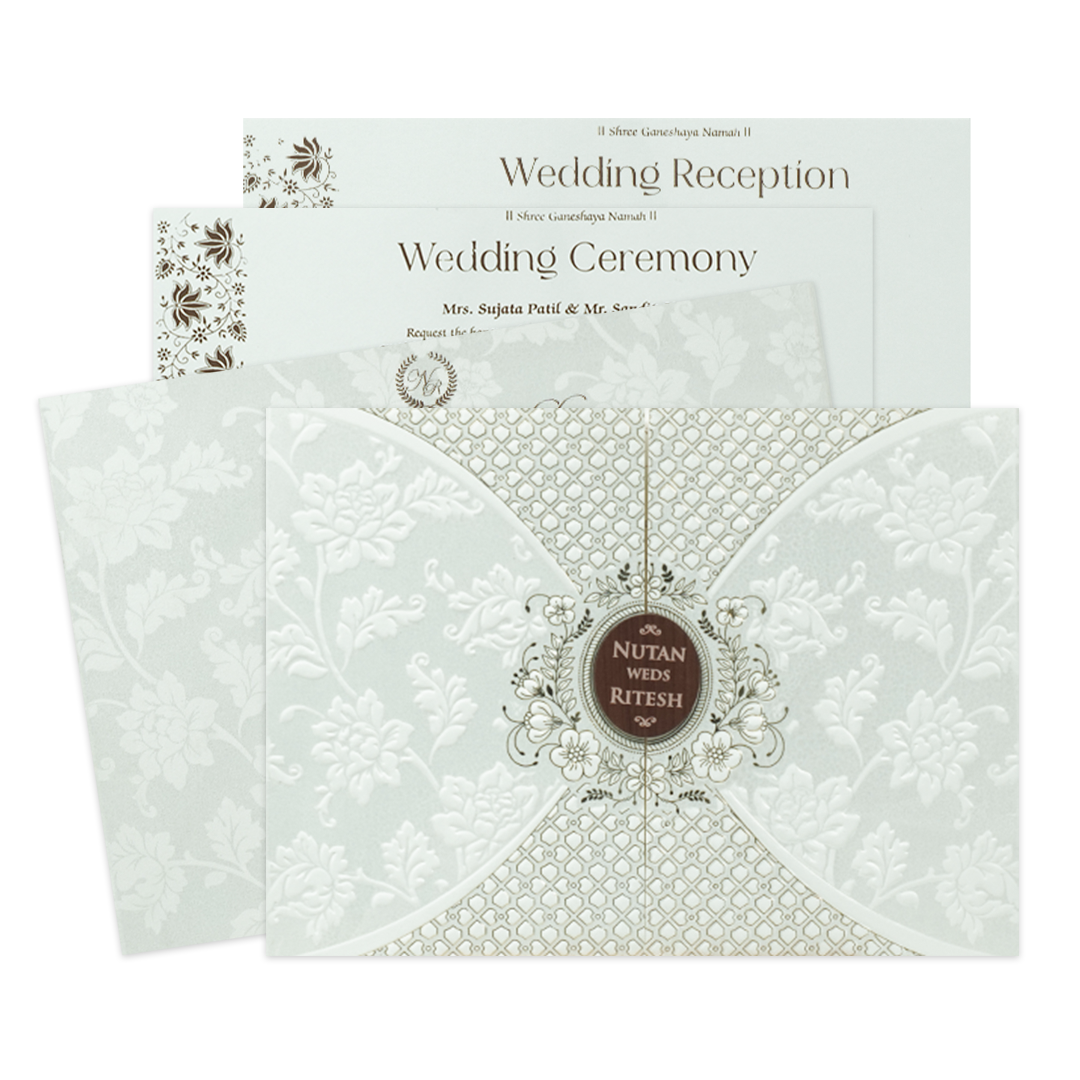 White Floral Embossed Patterned Wedding Card - KRE28600