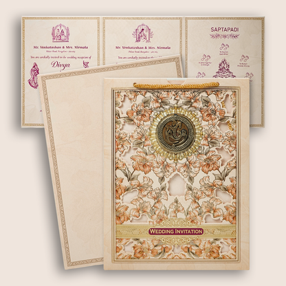 Pink Floral Bag Style Wedding Card-KNAV1803