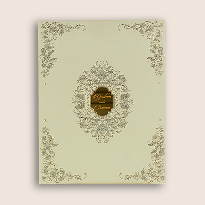 Cream Padded Grey Floral Wedding Card - KAA06420
