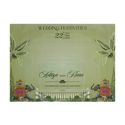 Green Palace Elephant Laser Cut Wedding Card - KFR16260