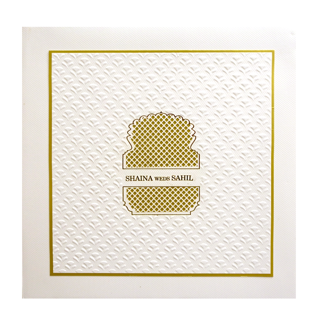 White Gold Geometric Padded Wedding Card - KMMEX8270