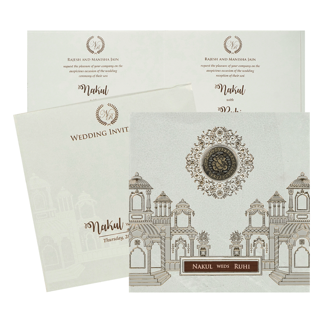 White Palace Ganesha Wedding card-KRE28520