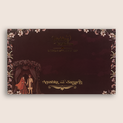 Brown Embossed Floral Bride Groom Padded Wedding Card - KVN07930