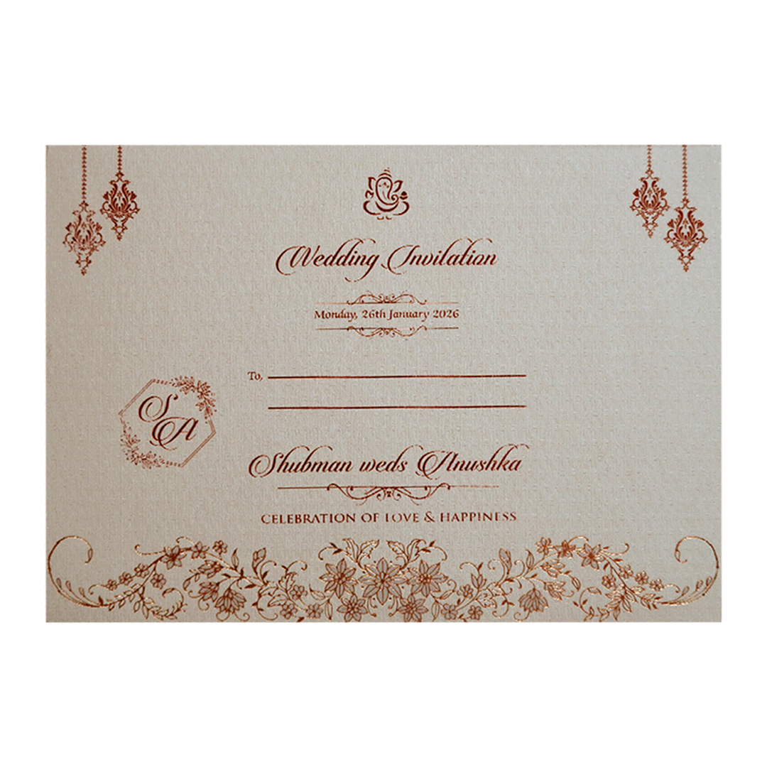 Royal Cream Embossed Gold Foil Wedding Invitation Card - KRB09750