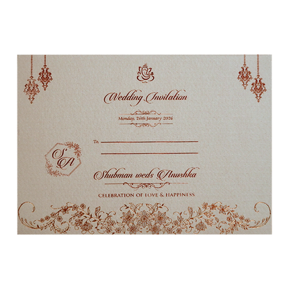 Royal Cream Embossed Gold Foil Wedding Invitation Card - KRB09750