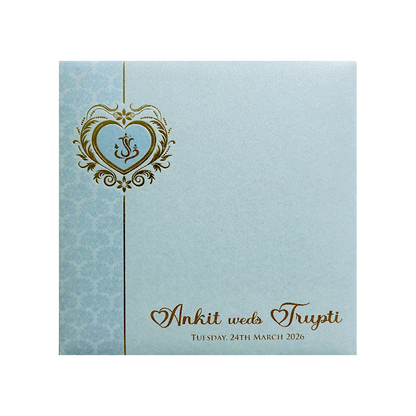 Blue Heart Motif Floral Wedding Invitation Card-KPR06220
