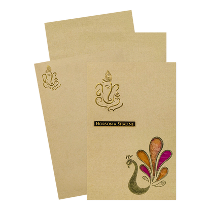 Gold Padded Floral God Wedding Card-KNK2907