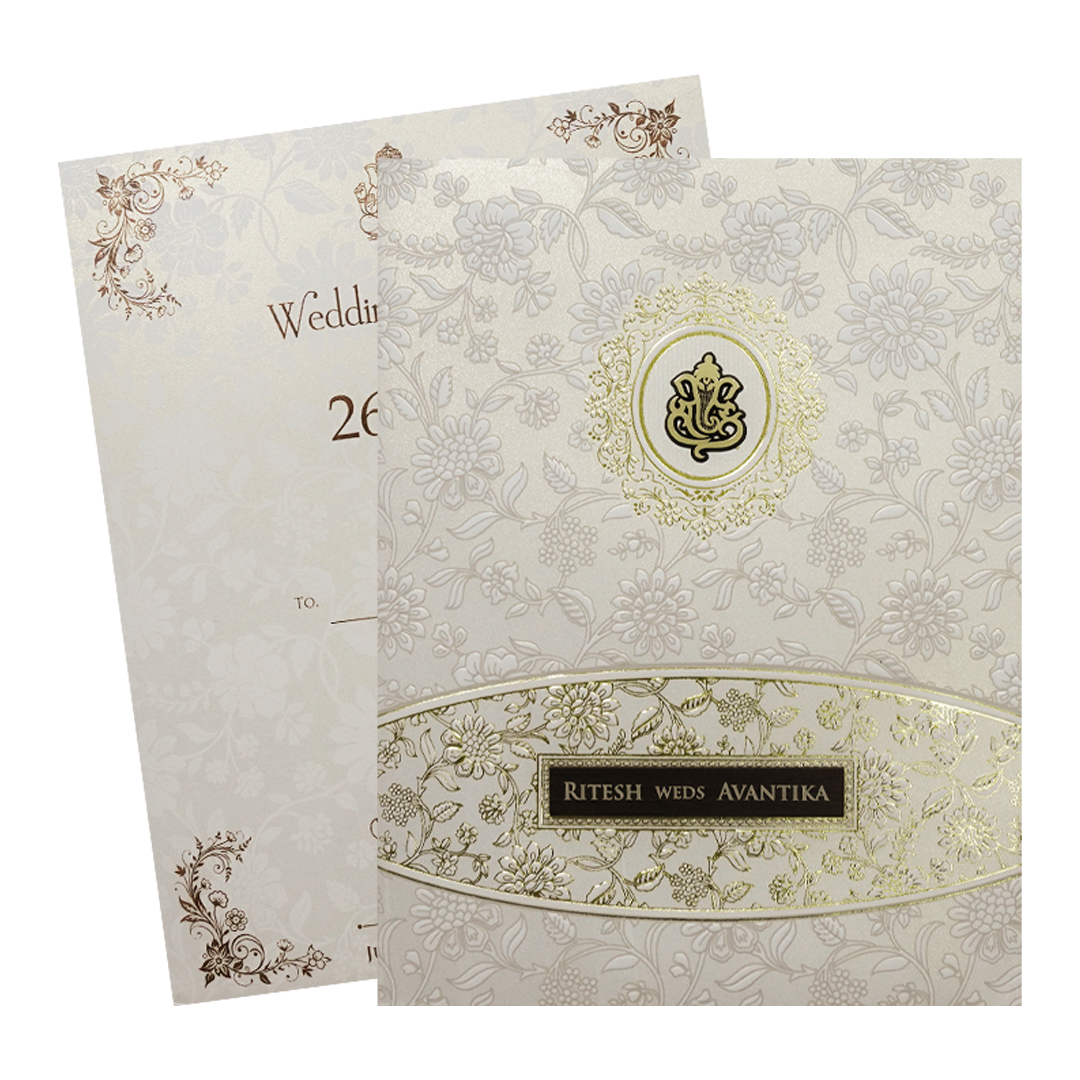 White Floral Padded Wedding Card-KSH73590