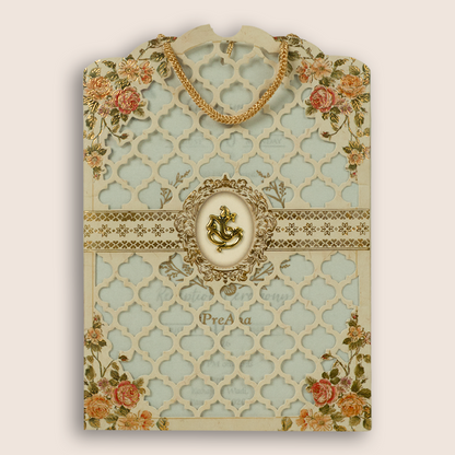 Cream Rose Floral Laser Cut Bag Style Wedding Invitation - KVN06340