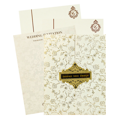 White Gold Foil Floral Padded Wedding card-KRE28240