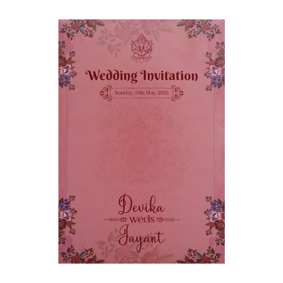 Pink Floral Padded Wedding Invitation Card - KVN07340