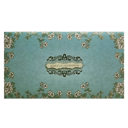 Blue Floral Door  Padded Wedding Card-KVN07460