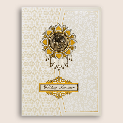 White Embossed Ganesha Invitation Card-KNK7061W