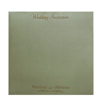 Metallic Green Quilted Floral Monogram Wedding Card - KMMWD1127