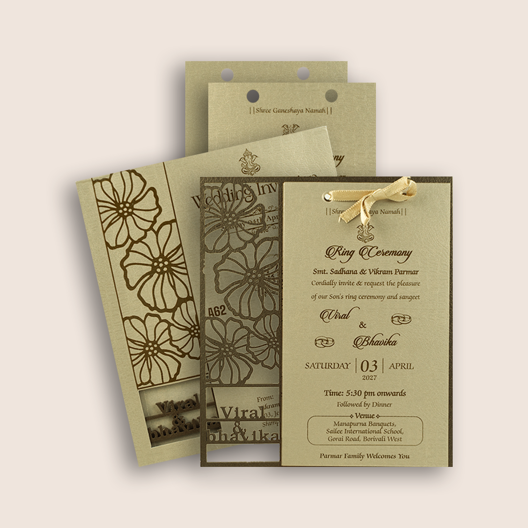 Brown Floral MDF Laser Cut Wedding Card - KMARA620