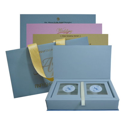 Blue Grey Fabric Sweet Box Invitation-KRC30820