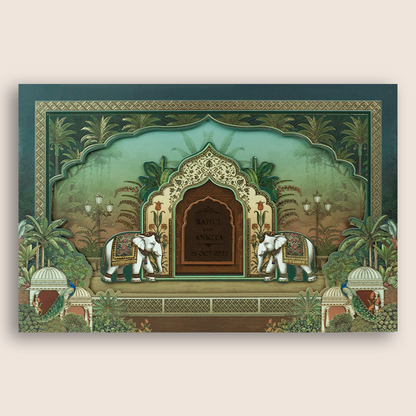 Green Elephant Laser Cut Padded Wedding Card - KSH18020
