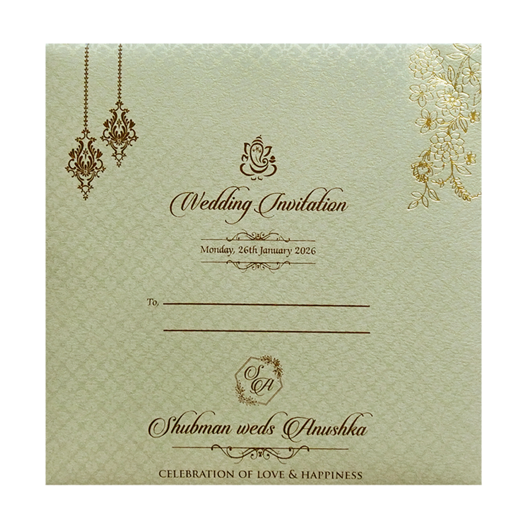 Elegant Gold Embossed Wedding Invitation Card-KRB09130