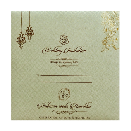 Elegant Gold Embossed Wedding Invitation Card-KRB09130