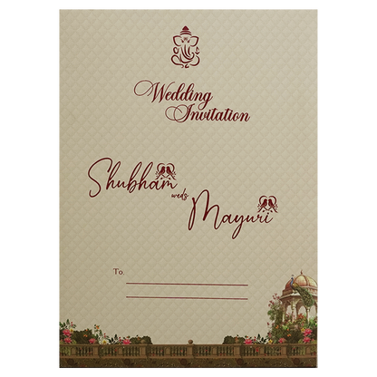 Cream Palace Peacock Padded Wedding Card - KSH72470