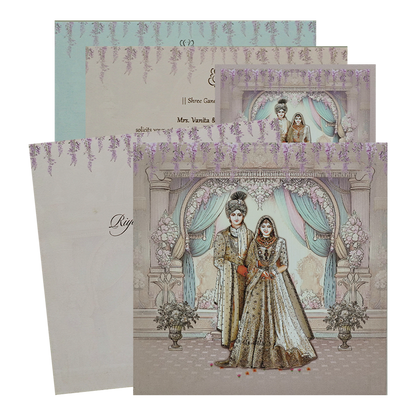 Lavender Padded Floral Bride Groom Wedding Card-KRC31360