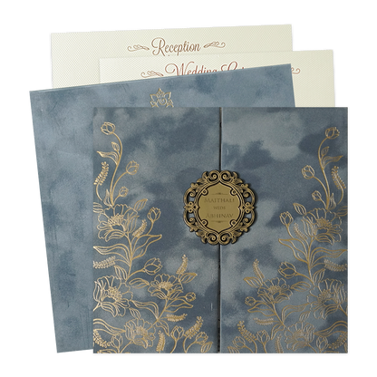 Grey Floral Padded Wedding Card-KMMWD1159