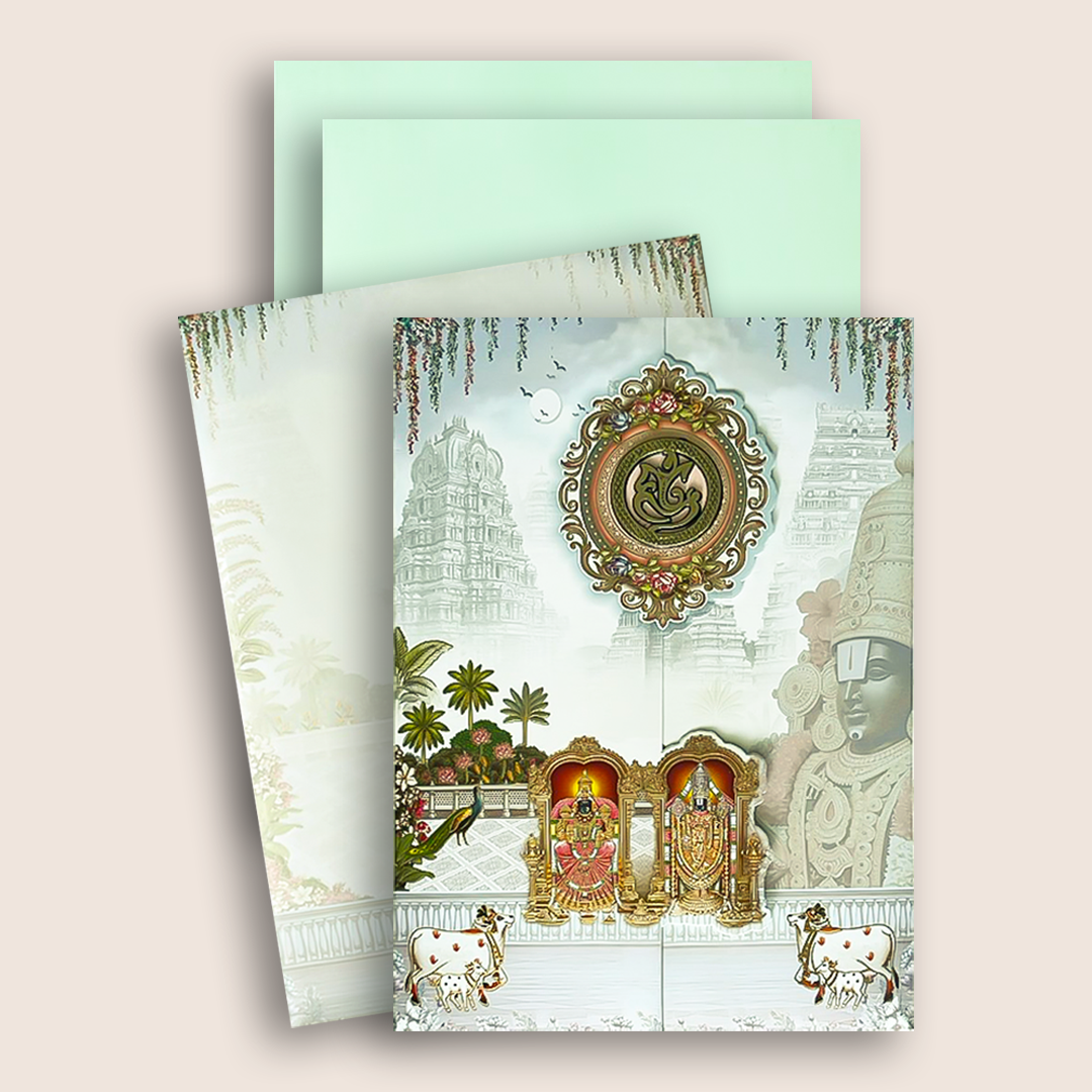 Grey Lord Balaji Padmavathi Wedding Card - KNAR2406