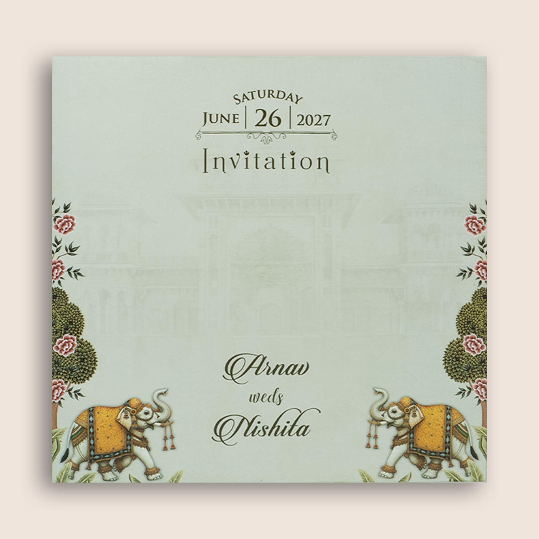 Beige Elephant Door Style Marriage Card - KVN08100