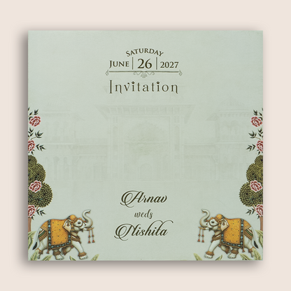 Beige Elephant Door Style Marriage Card - KVN08100