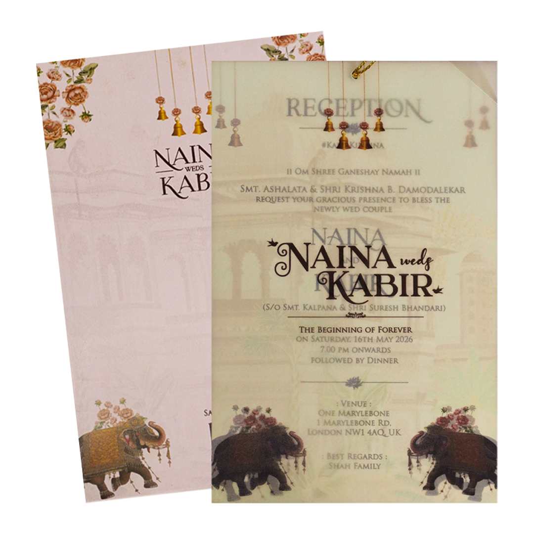 Elephant Carriage Cream Insert Wedding Card-KSH71040