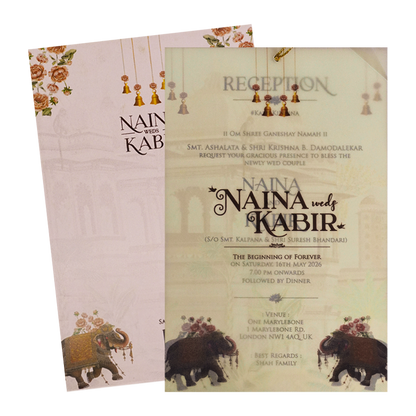 Elephant Carriage Cream Insert Wedding Card-KSH71040