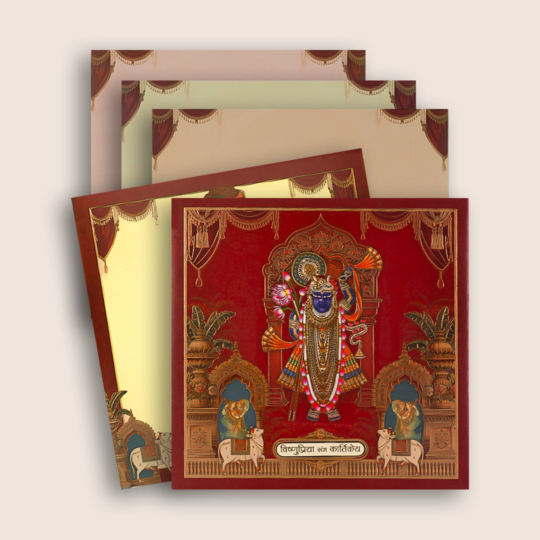 Maroon Premium Lord Shrinathji Luxury Invitation - KAA06310
