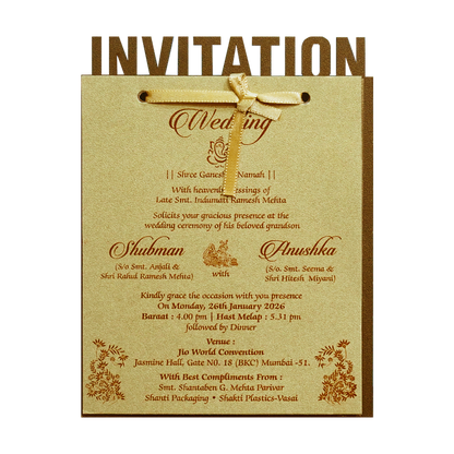 Gold Brown Laser Cut Wedding Card-KRB07100