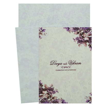 Violet Prince Paper Print Floral Wedding Card In Offset Printing-KNPP680V