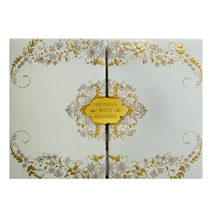 Grey Padded Embossed Floral Wedding Invitation Card-KRB09751