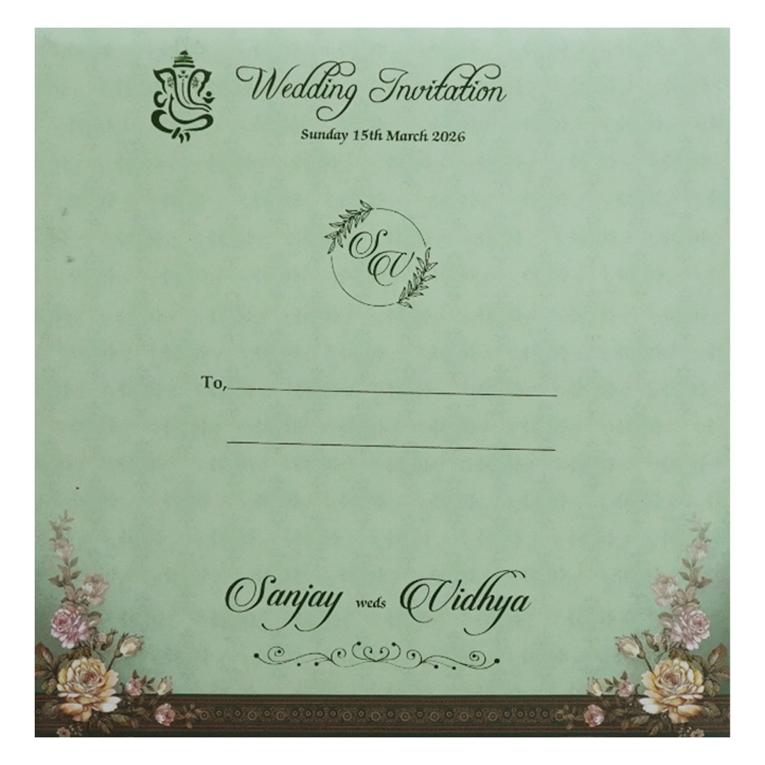 Green Floral Padded Wedding Card - KSH72780