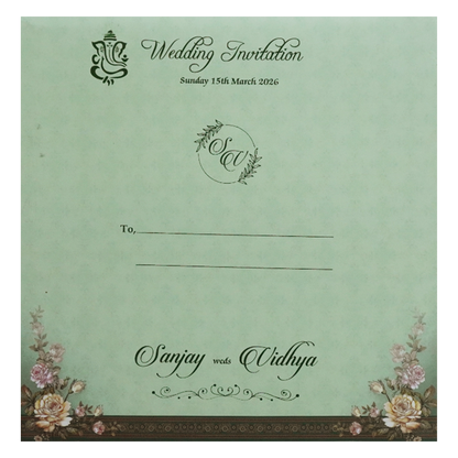 Green Floral Padded Wedding Card - KSH72780