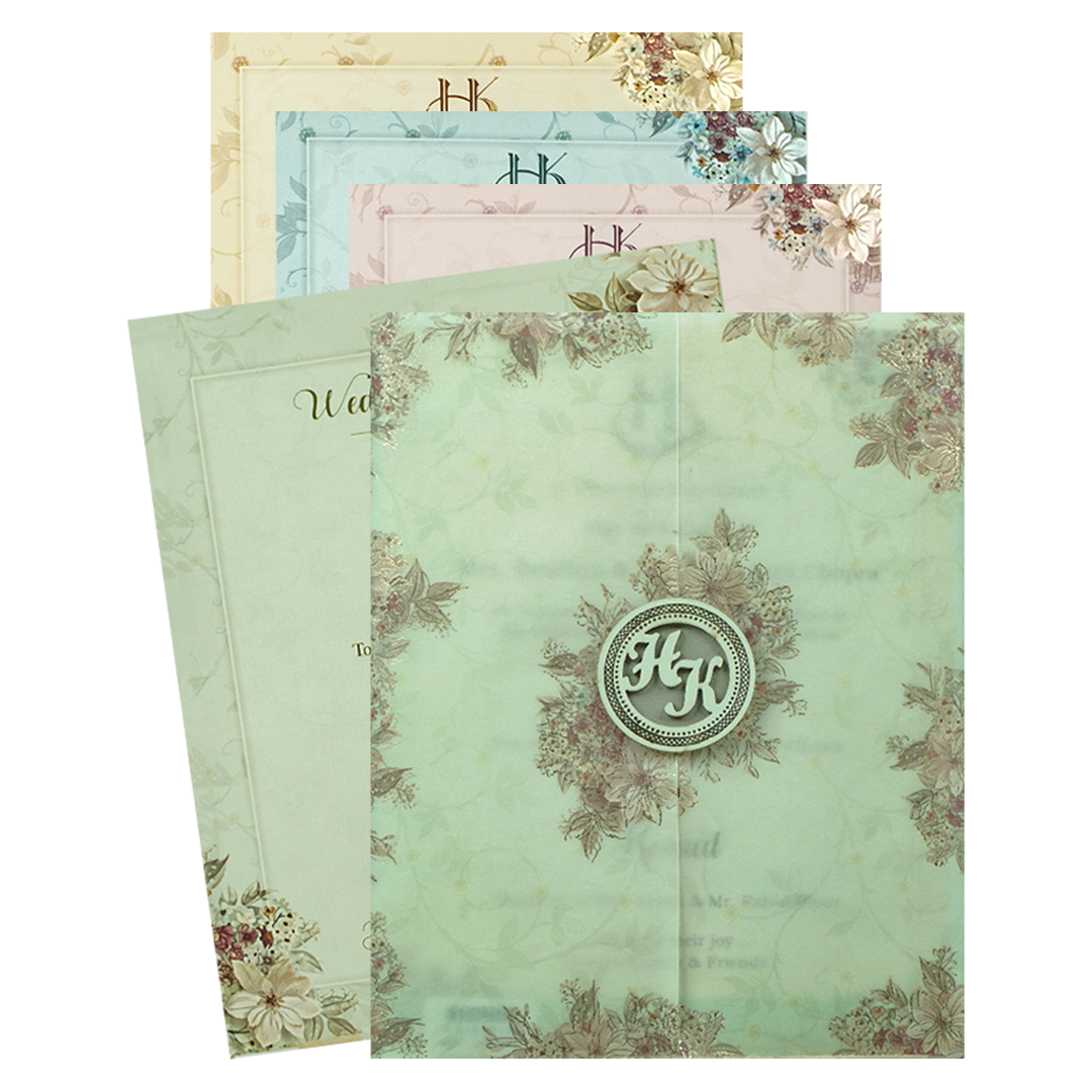 Green Ivory Floral Wedding Card-KSI64810