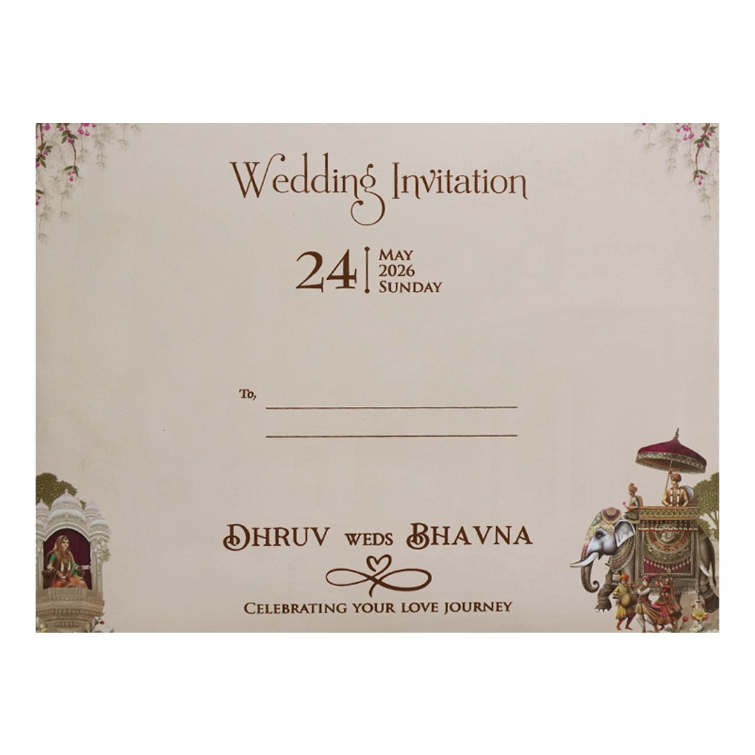 Cream Multicolor Procession Padded Wedding Card - KSH72450