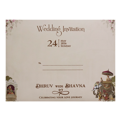 Cream Multicolor Procession Padded Wedding Card - KSH72450