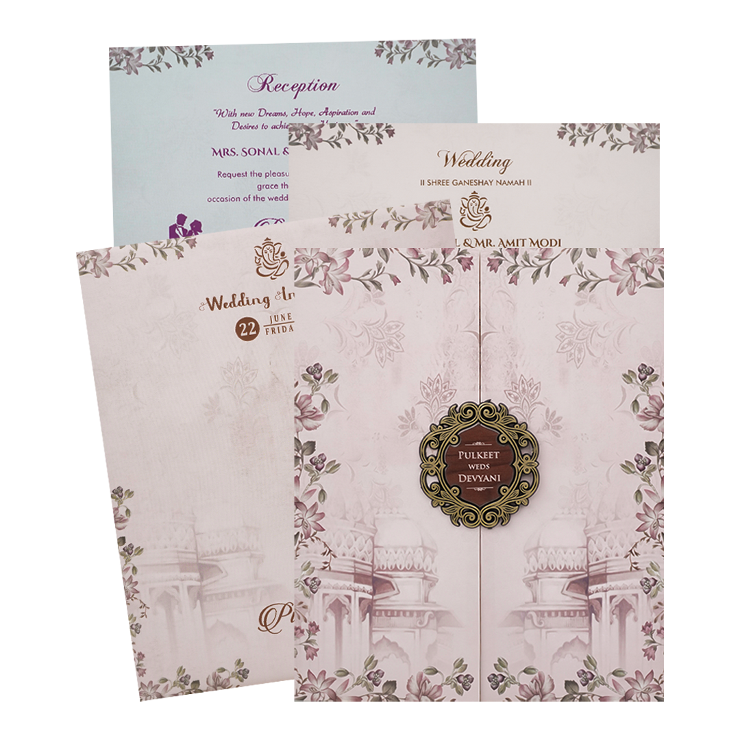 Pastel Pink Floral Palace Wedding Card-KJTS1810