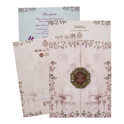 Pastel Pink Floral Palace Wedding Card-KJTS1810