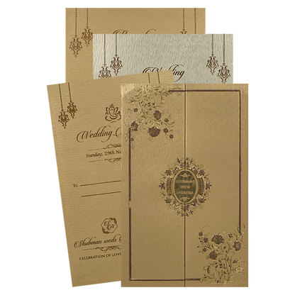 Luxury Golden Floral Padded Wedding Card-KRB09341